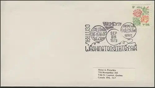 USA: Blumen, Brief mit SSt YAKIMEX'79 Washington
