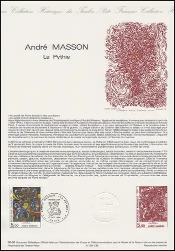 Collection Historique: peintre, graphiste et sculpteur André Masson 13.10.1984