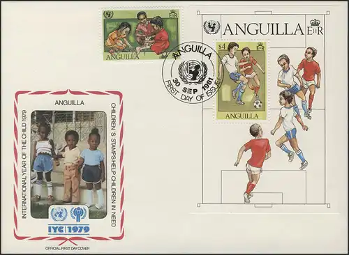 Anguilla: Mes animaux & matchs de football, 2 valeurs sur 1 FDC de bijoux