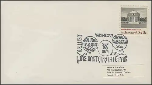 USA: Architektur, Brief mit SSt YAKIMEX'79 Washington