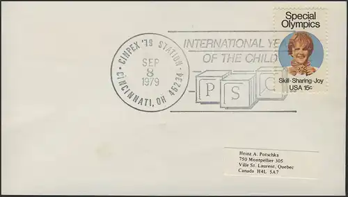 USA: Olympiade - Briefmarkenausstellung CINPEX 1979 auf Schmuck-Umschlag SSt