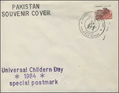 Pakistan: Souvenir Cover Universital Cheldren Day 1984, SSt Lahore 1984
