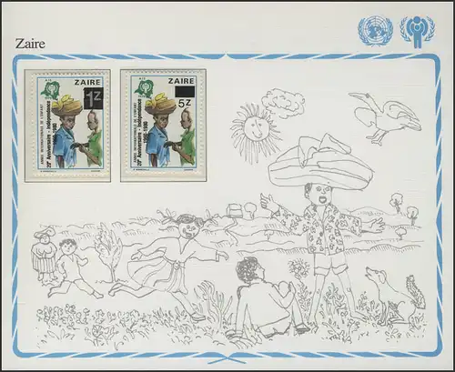 Zaïre: garçon avec tête traditionnelle, 2 timbres avec impression **