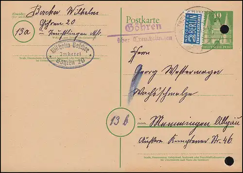 Landpost Gohren sur RECHHTLINGEN 22.2.51 sur carte postale P 7 avec victimes de secours