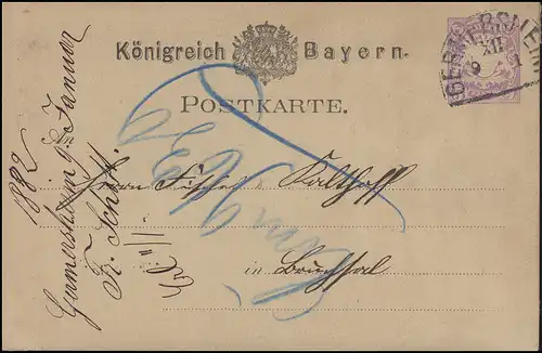 Bayern P 18 Armoiries 5 Pf. violet Halzkreist GERMERSHEIM 9.1.82