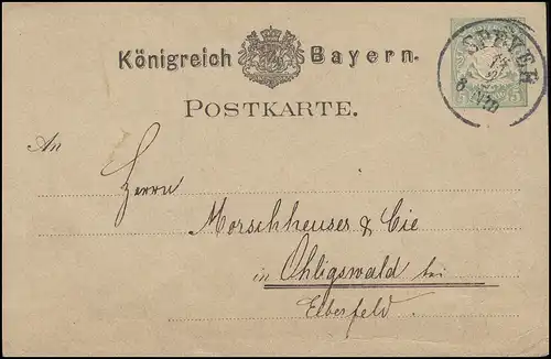 Bayern P 7II Wappen 5 Pf. hellgrün SPAYER 13.2.79 nach Ohligswald/Elberfeld