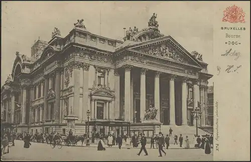 Ansichtskarte Brüssel: Die Börse, 19.5.1907 nach Antwerpen