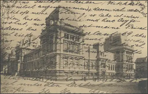 Ansichtskarte Anvers/Antwerpen: Justizpalast, 27.8.1908 nach Delmenhorst