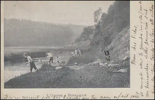 Belgien AK Die Ourthe bei Houffalize / Hohenfels EF von LIEGE nach EBEN-EMAEL