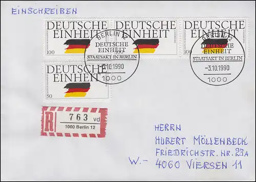 1477-1478 Deutsche Einheit mit 3mal 100 Pf. MiF R-FDC ESSt Berlin 3.10.1990
