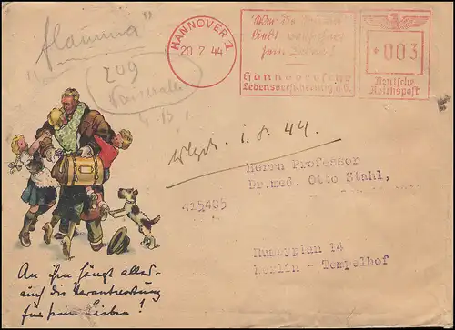Absenderfreistempel Hannoverische Lebensversicherung Drucksache HANNOVER 20.7.44