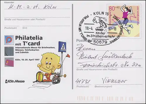 PSo 45 Philatelia Cologne avec T'card SSt Enfants dans la circulation routière 19.4.97