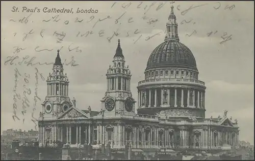 Ansichtskarte London: St. Pauls Kirche, London 3.2.1908 nach Delmenhorst