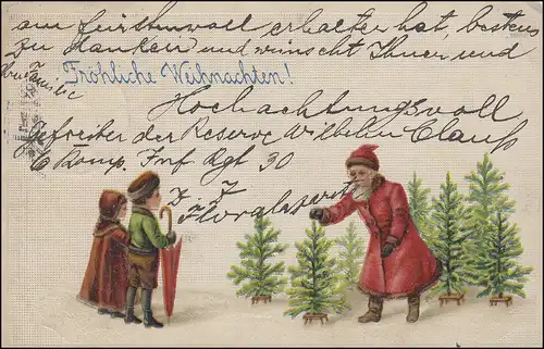 Feldpost Weihnachtsprägekarte als Orts-Postkarte DÜSSELDORF 1 ff - 14.12.14