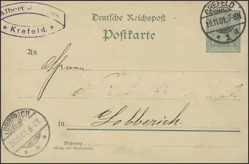 Postkarte Germania/Reichspost 5 Crefeld n. Lobberich