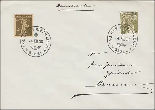 Suisse 198 Tellknabe + 297 Lauterbrunnental Cause d'impression SSt BASEL T.d.B. 4.12.38