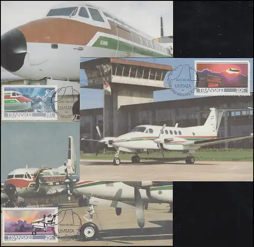 RSA / Transkei: Flugzeuge Aircraft, 3 Werte, 3 Maximumkarten ESSt UMTATA 2.5.87