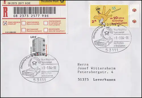 2344 Nouveaux codes postaux MiF R-Bf SSt Bonn Tampon quotidien des machines BZ 1.3.2004