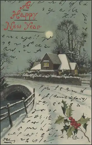 Carte de vue Carte du Nouvel An en anglais, Highbory/Londres 3.1.1908 vers Anvers