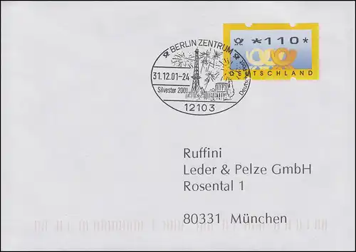 ATM 3.3. Postemblem 110 Pf SSt BERLIN Letzter Tag der DM 31.12.2001