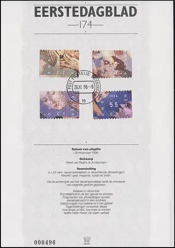 Pays-Bas: Noël 1996, 4 valeurs sur ETB Postphilatelie Groningen 26.11.96