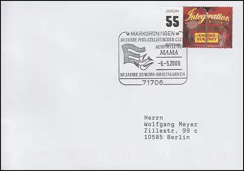 2535 EUROPA - Integration EF Brief SSt Markgröningen Europa-Briefmarken 6.5.2006