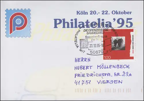 Messekarte Philatelia Köln 1995 mit 1790 Europa EF SSt Köln Sammelwelt 20.10.95