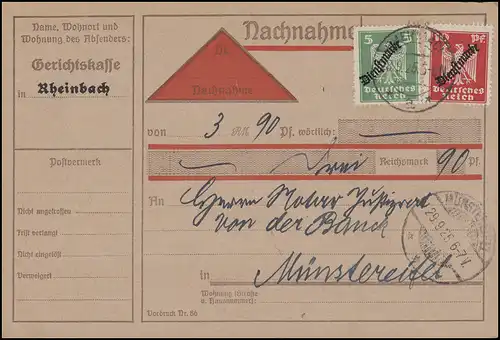 D 106 + D107 Carte Adler NN Caisse de justice RHEINBACH 28.8.25 n. Münsterifell