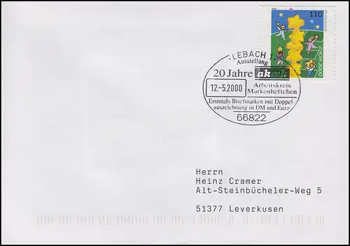 2114 Europa, EF FDC ESSt Lebach 20 Jahre akmh Doppelte Währung DM & Euro 12.5.00