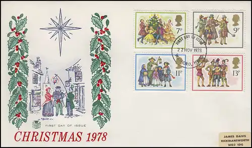 Großbritannien Weihnachten Christmas Musikanten & Singen 1978, FDC Watford/Herts