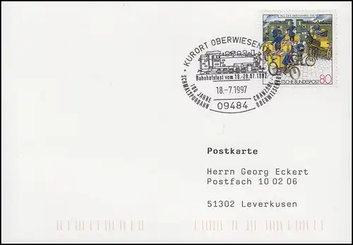 Bahnpostverladung in Preußen & Schmalspurbahn, Postkarte Oberwiesenthal 18.7.97