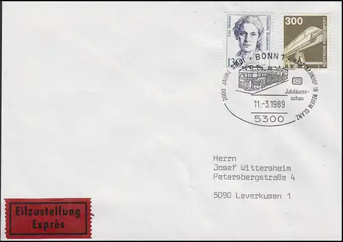 1138 Météo transrapid & Hauptbahnhof Bonn, lettre d'urgence SSt Bonn 11.3.1989