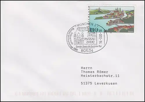 2103 Trois fleuves ville de Passau, EF FDC ESSt Munich Foire PASSAU 2000 - 16.3.2000