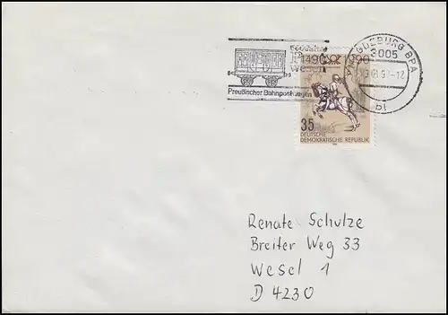 Communications postales, timbres publicitaires Prussiens Bahnwagen, Bf Magdeburg 23.1.90
