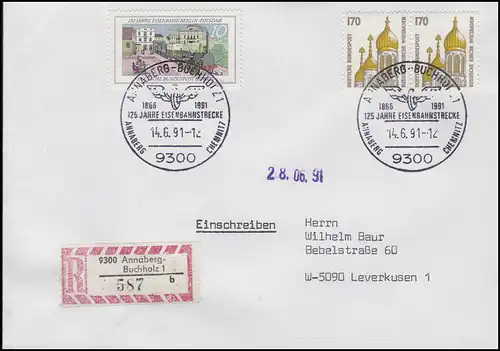 Eisenbahnstrecke Annaberg-Chemnitz, R-Brief SSt Annaberg-Buchholz 14.6.91