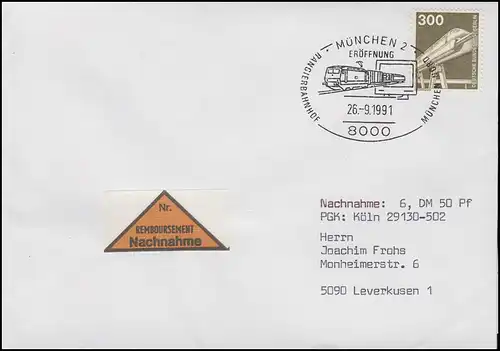 1138 Magnetbahn & Rangeierbranchhof München Nord & Computer, Lettre NN SSt 26.9.1991