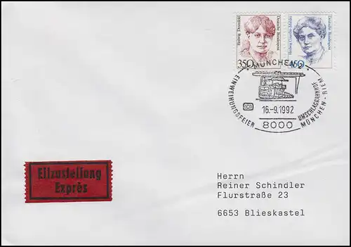 Einweihung Umschlagbahnhof München-Riem, Eil-Brief SSt München 16.9.1992.