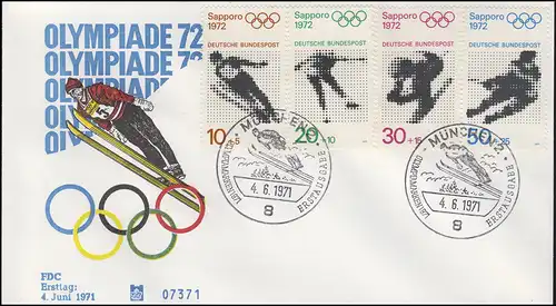 680-683 Olympia Sapporo und München, Schmuck-FDC ESSt München Skispringer 4.6.71