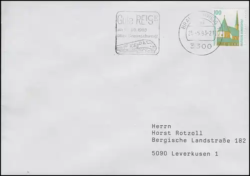 Werbestempel Gute Reise & ICE-Zug über Braunschweig, Brief Braunschweig 25.5.93