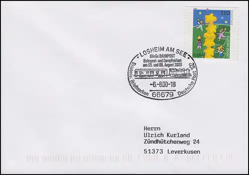Bahnpost- und Dampflokfest Losheim am See, Brief SSt 6.8.2000