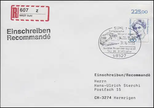 Europäische Verbindungen mit der Bahn & Diesellok, R-Brief SSt Suhl 31.10.1993