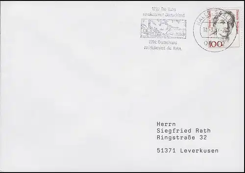 Tampon publicitaire Die Bahn révolutionne l'Allemagne ..., Lettre Magdeburg 18.3.94