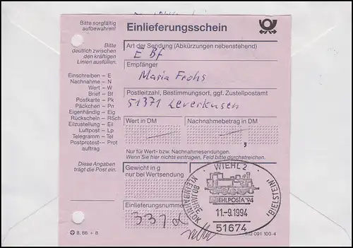 Vol privé Kleinbahnlok Bielstein, R-Bf SSt Wiehl 11.9.94 + E-Schein