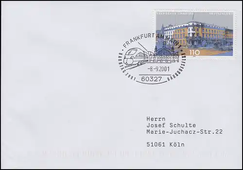 Journée ferroviaire 2001 & Festival des gares & ICE, Lettre SSt Frankfurt / Main 8.9.2001