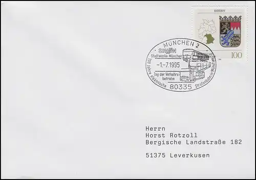 100 ans de tramway électrique à Munich, lettre SSt Munich 1.7.1995