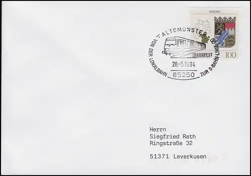 De la ligne locale à la S-Bahn-Line, lettre SSt Altomünster 28.5.1994