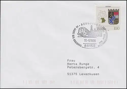 40 Jahre BSW Phila Augsburg & Eisenbahn, Brief SSt Augsburg 11.5.1996