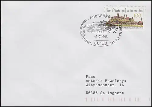 125 ans de gare centrale d'Augsburg & Kampokk, lettre SSt Augsburg 6.7.1996