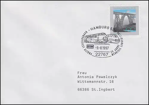 Müngstener Brücke & Bahnhofsfest Altona / Langenfelde, Brief SSt Hamburg 9.8.97