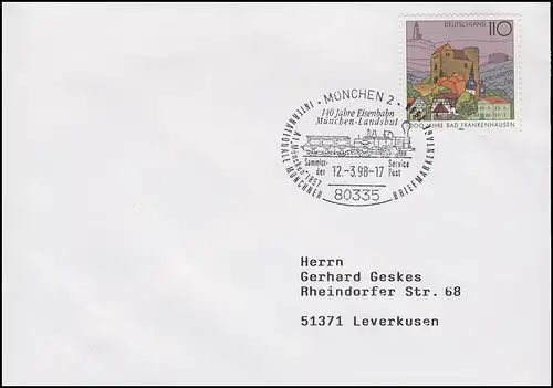 1978 Frankenhausen, FDC ESSt München Eisenbahn München-Landshut Dampflok 12.3.98